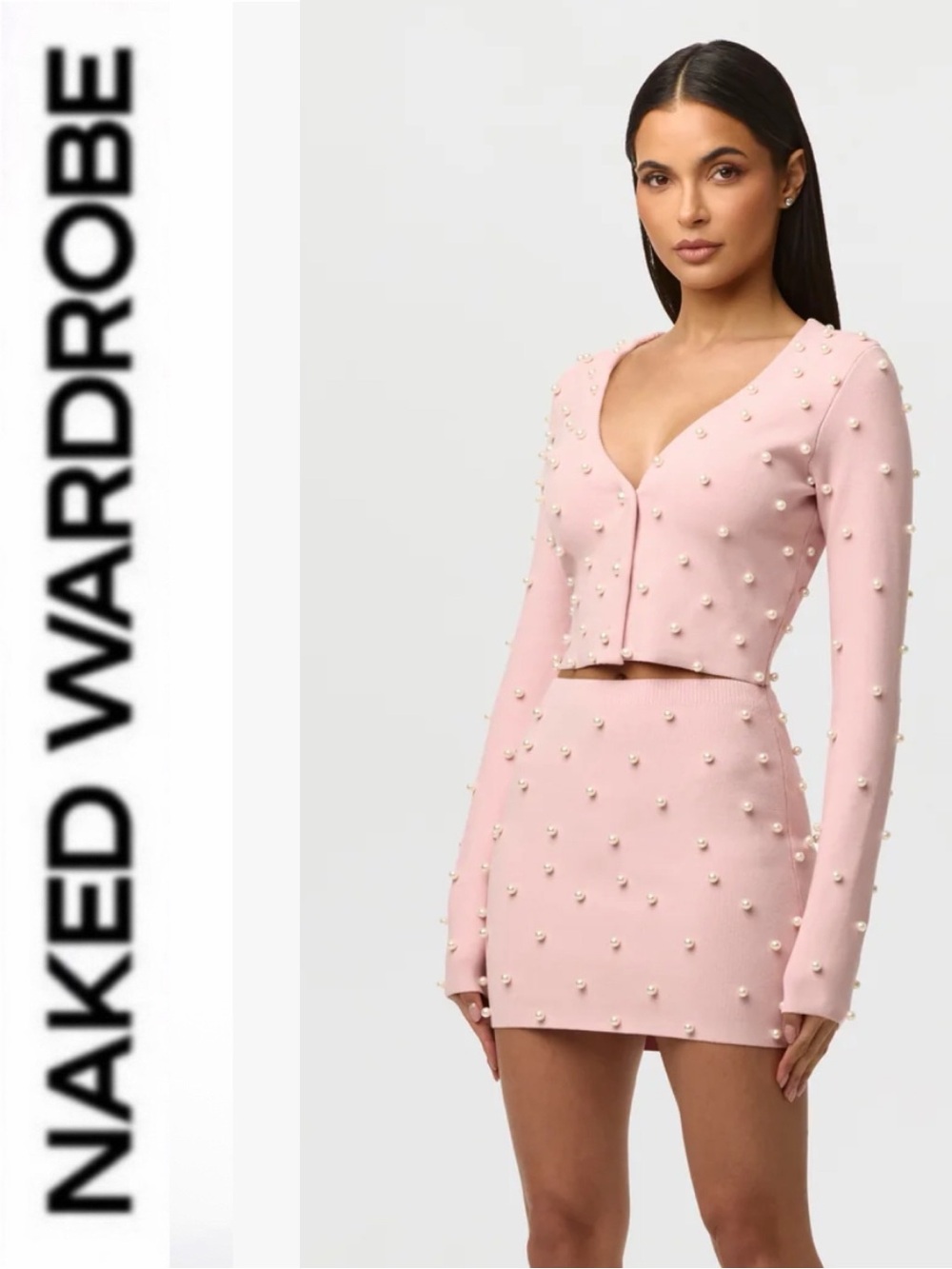 Naked Wardrobe 💗 Pink Pearl-Embellished Mini Skirt cotton candy
